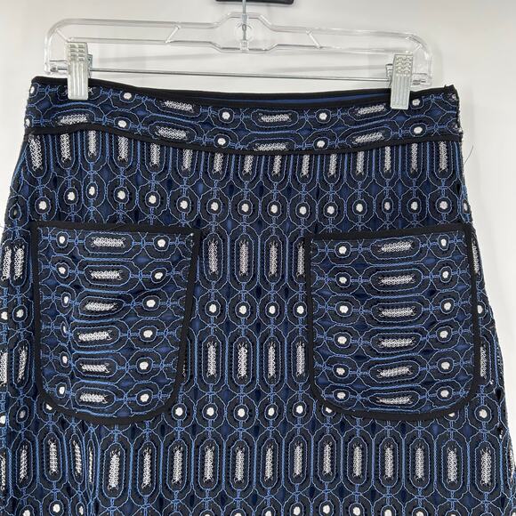 Ann Taylor Loft Blue Circuit Lace Pocket Skirt Blue Black Geometric Womens Sz 6 - Picture 5 of 12